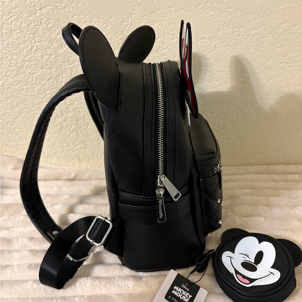 🖤 Loungefly Disney Minnie Mouse Quilted Studded Bow Mini Backpack + Coin Purse - Picture 4 of 8